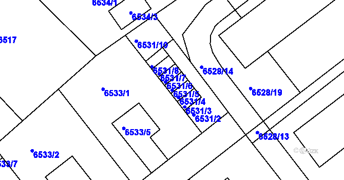 Parcela st. 6531/5 v KÚ Mělník, Katastrální mapa