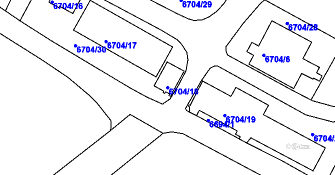 Parcela st. 6704/18 v KÚ Mělník, Katastrální mapa