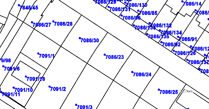 Parcela st. 7086/23 v KÚ Mělník, Katastrální mapa