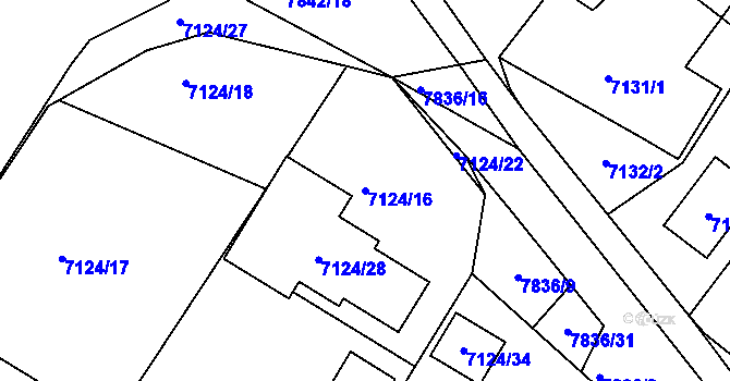 Parcela st. 7124/16 v KÚ Mělník, Katastrální mapa