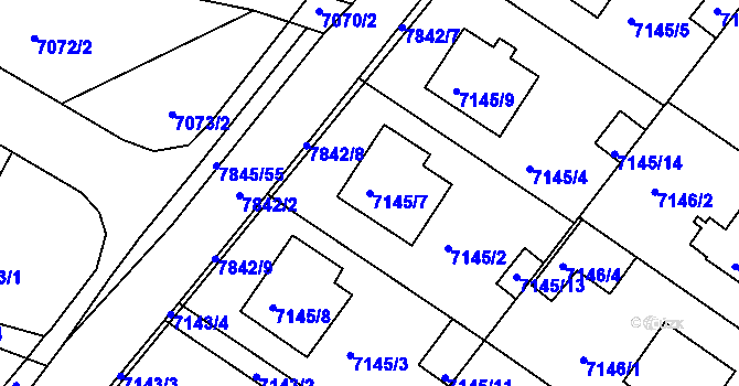 Parcela st. 7145/7 v KÚ Mělník, Katastrální mapa