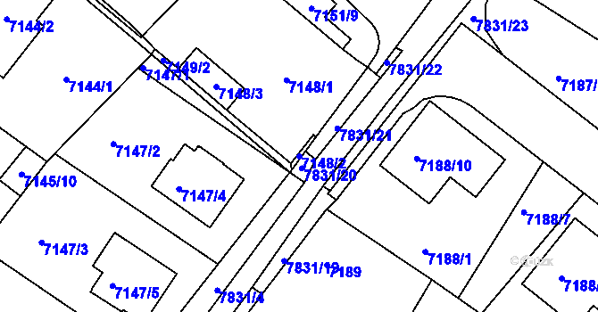 Parcela st. 7148/2 v KÚ Mělník, Katastrální mapa