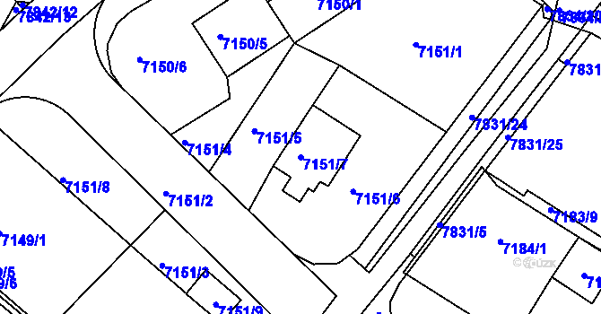 Parcela st. 7151/7 v KÚ Mělník, Katastrální mapa