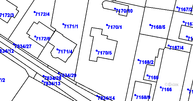 Parcela st. 7170/5 v KÚ Mělník, Katastrální mapa