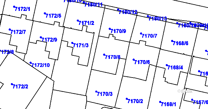 Parcela st. 7170/8 v KÚ Mělník, Katastrální mapa