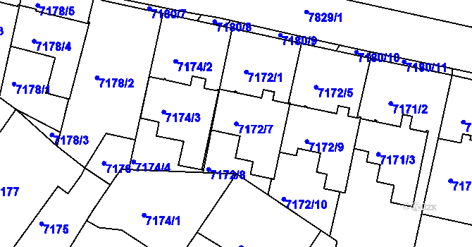 Parcela st. 7172/7 v KÚ Mělník, Katastrální mapa