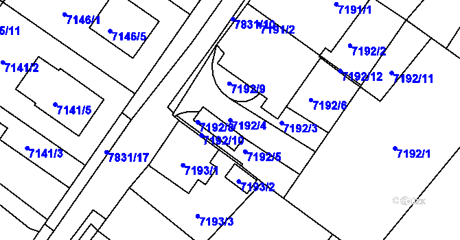 Parcela st. 7192/4 v KÚ Mělník, Katastrální mapa
