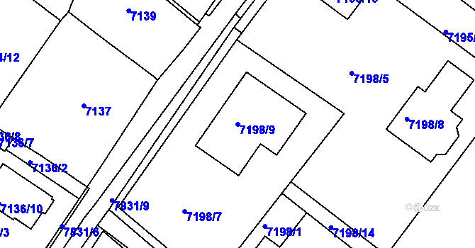 Parcela st. 7198/9 v KÚ Mělník, Katastrální mapa