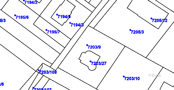 Parcela st. 7203/9 v KÚ Mělník, Katastrální mapa