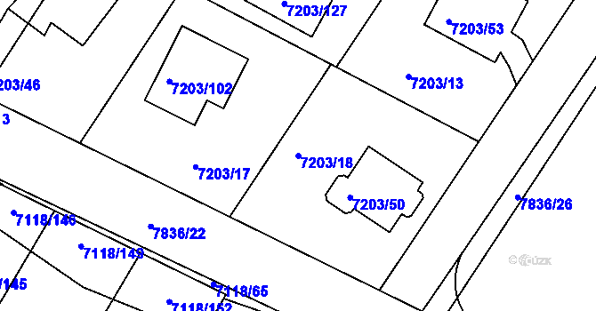 Parcela st. 7203/18 v KÚ Mělník, Katastrální mapa