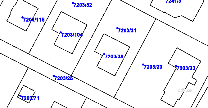 Parcela st. 7203/38 v KÚ Mělník, Katastrální mapa