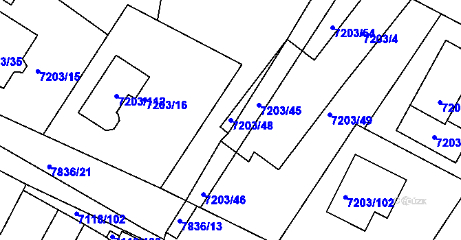 Parcela st. 7203/48 v KÚ Mělník, Katastrální mapa