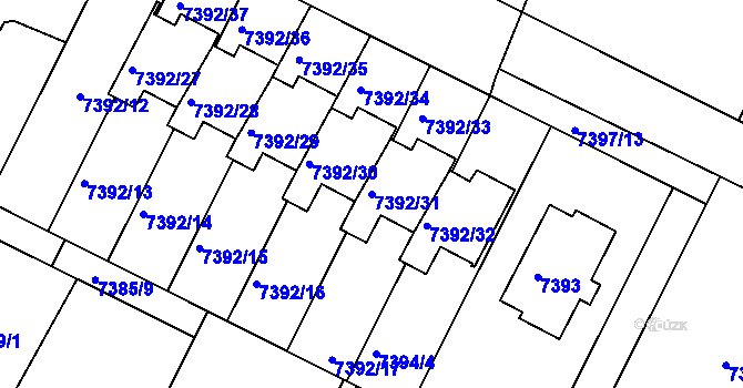 Parcela st. 7392/31 v KÚ Mělník, Katastrální mapa