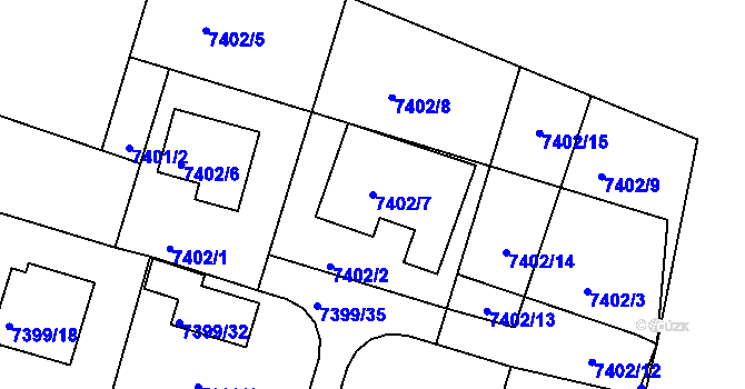 Parcela st. 7402/7 v KÚ Mělník, Katastrální mapa
