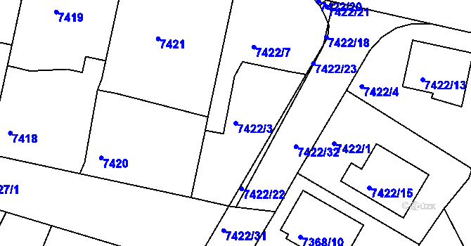 Parcela st. 7422/3 v KÚ Mělník, Katastrální mapa