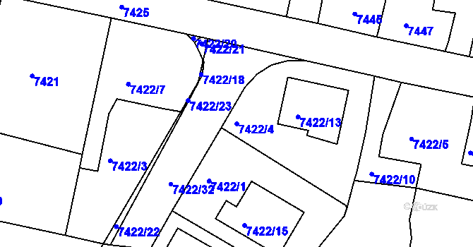 Parcela st. 7422/4 v KÚ Mělník, Katastrální mapa