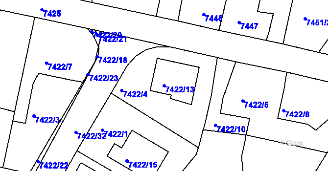 Parcela st. 7422/13 v KÚ Mělník, Katastrální mapa