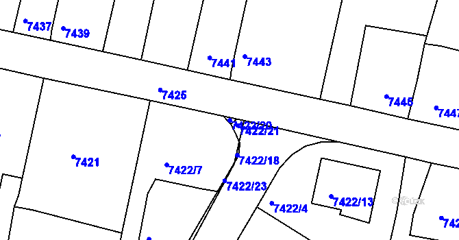 Parcela st. 7422/20 v KÚ Mělník, Katastrální mapa