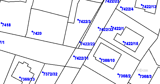 Parcela st. 7422/22 v KÚ Mělník, Katastrální mapa