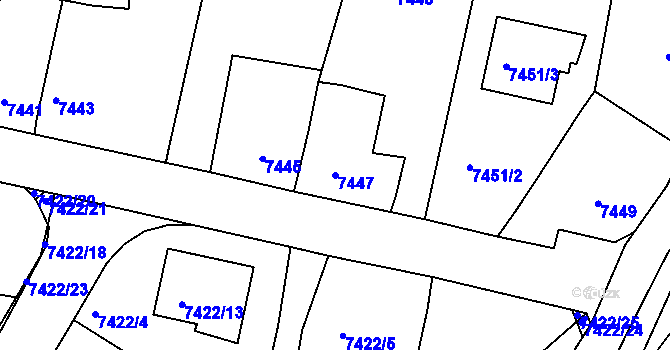Parcela st. 7447 v KÚ Mělník, Katastrální mapa