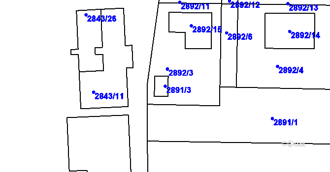 Parcela st. 2891/3 v KÚ Mělník, Katastrální mapa