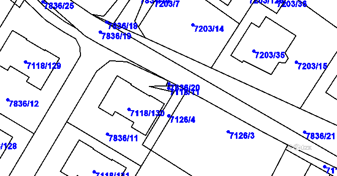 Parcela st. 7118/11 v KÚ Mělník, Katastrální mapa