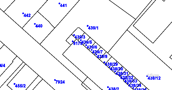 Parcela st. 439/6 v KÚ Mělník, Katastrální mapa