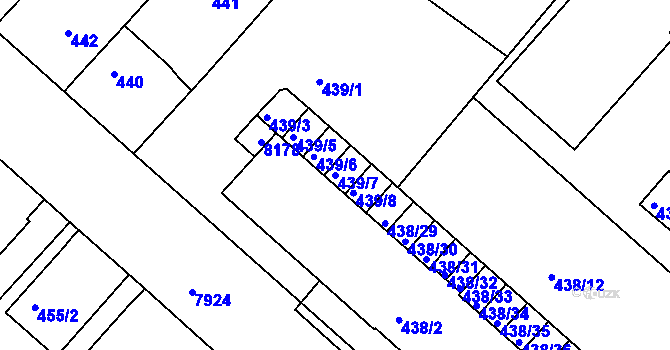 Parcela st. 439/7 v KÚ Mělník, Katastrální mapa