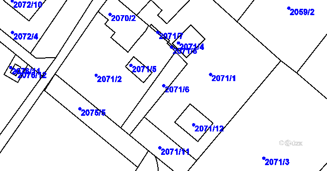 Parcela st. 2071/6 v KÚ Mělník, Katastrální mapa