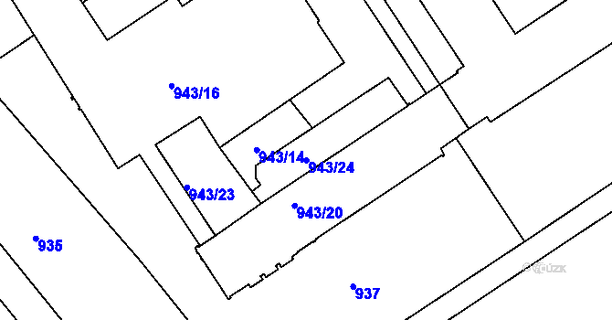 Parcela st. 943/24 v KÚ Mělník, Katastrální mapa