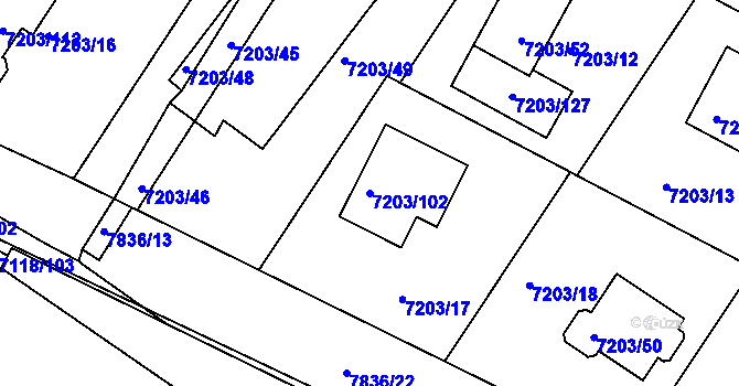 Parcela st. 7203/102 v KÚ Mělník, Katastrální mapa