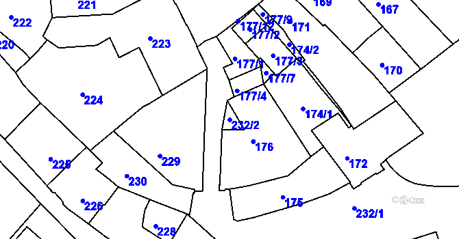 Parcela st. 232/2 v KÚ Mělník, Katastrální mapa