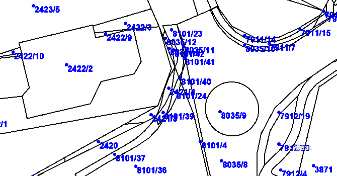 Parcela st. 2421/4 v KÚ Mělník, Katastrální mapa