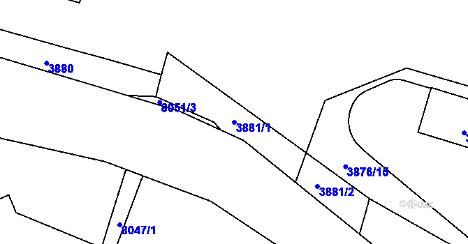 Parcela st. 3881/1 v KÚ Mělník, Katastrální mapa