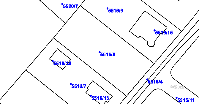 Parcela st. 5516/8 v KÚ Mělník, Katastrální mapa