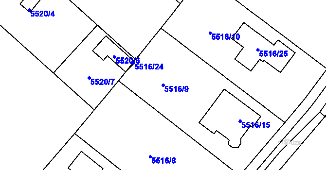 Parcela st. 5516/9 v KÚ Mělník, Katastrální mapa