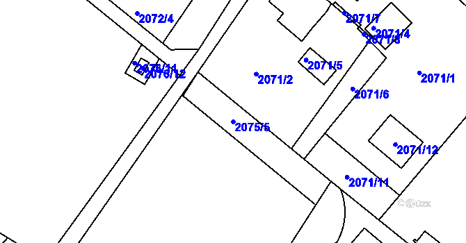 Parcela st. 2075/5 v KÚ Mělník, Katastrální mapa