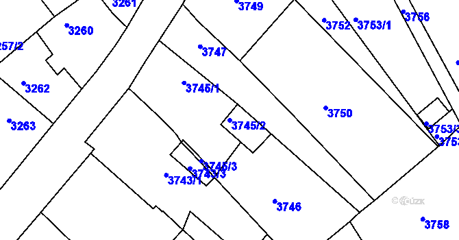 Parcela st. 3745/2 v KÚ Mělník, Katastrální mapa