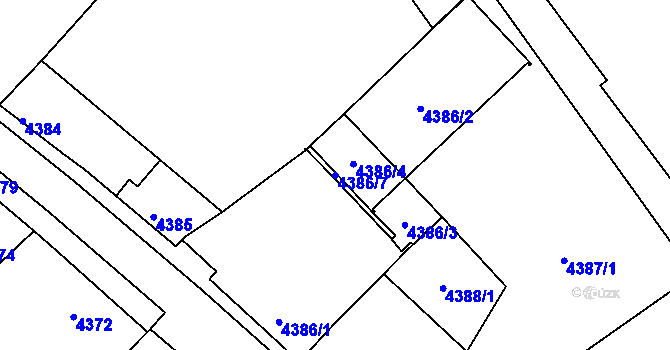 Parcela st. 4386/7 v KÚ Mělník, Katastrální mapa