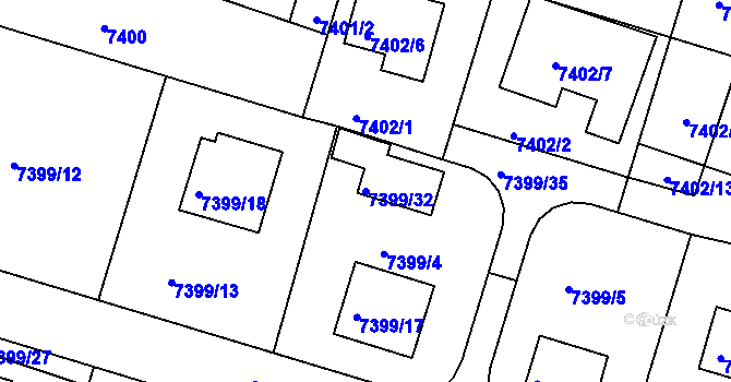 Parcela st. 7399/32 v KÚ Mělník, Katastrální mapa