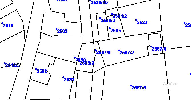 Parcela st. 2587/8 v KÚ Mělník, Katastrální mapa