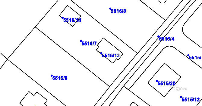 Parcela st. 5516/13 v KÚ Mělník, Katastrální mapa