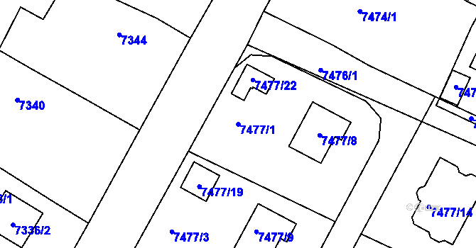 Parcela st. 7477/1 v KÚ Mělník, Katastrální mapa