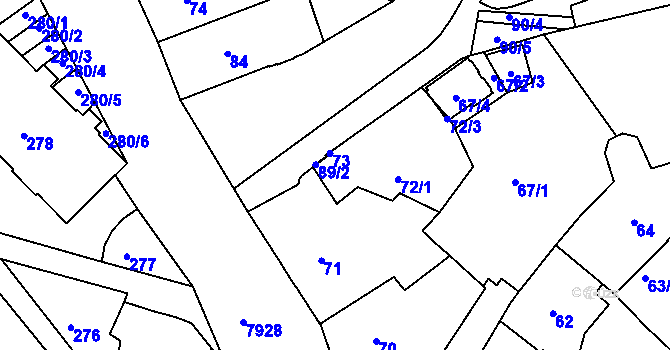 Parcela st. 72/2 v KÚ Mělník, Katastrální mapa