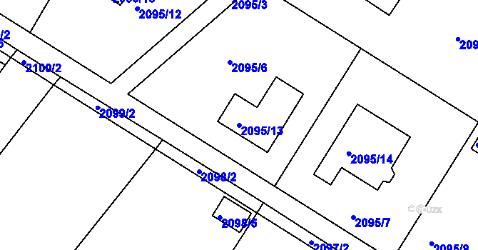 Parcela st. 2095/13 v KÚ Mělník, Katastrální mapa