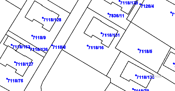 Parcela st. 7118/16 v KÚ Mělník, Katastrální mapa