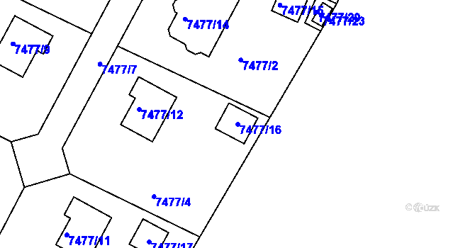 Parcela st. 7477/16 v KÚ Mělník, Katastrální mapa