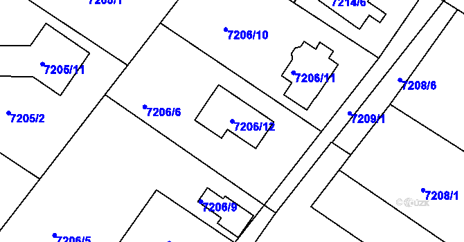 Parcela st. 7206/12 v KÚ Mělník, Katastrální mapa