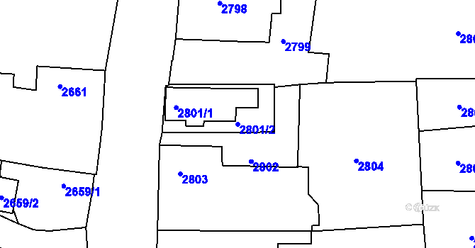 Parcela st. 2801/2 v KÚ Mělník, Katastrální mapa