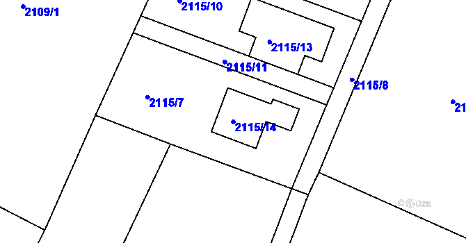 Parcela st. 2115/14 v KÚ Mělník, Katastrální mapa
